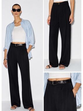 Reformation Mason Pant pleated wide leg womens Black size 4 minimalist office
